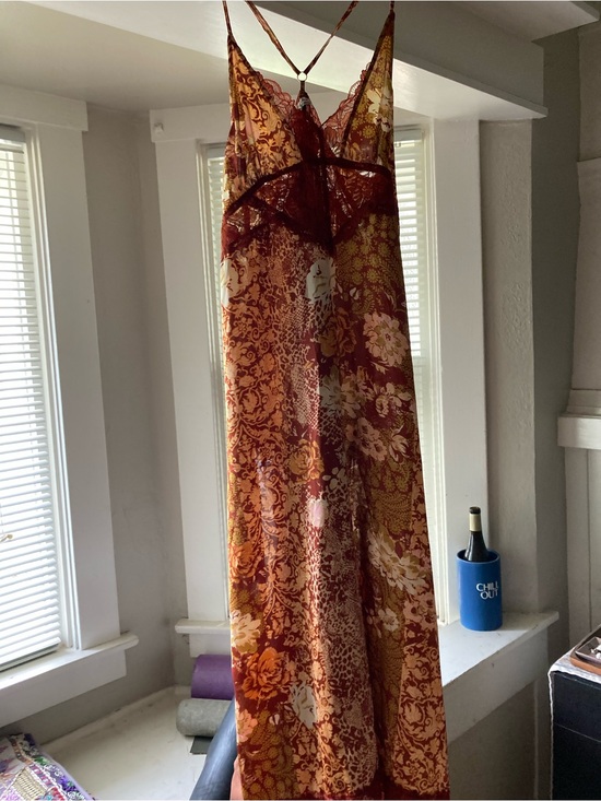 Free People Dresses & Skirts - Free People Rust Lace Slip Dress with Yellow Accents